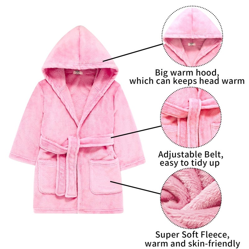 V.&GRIN Girls Fleece Robe, Plush Hooded Soft Fuzzy Warm Fluffy Bathrobe for Kids 5-14 Yearsï¼ˆPink5-6 - Image 5